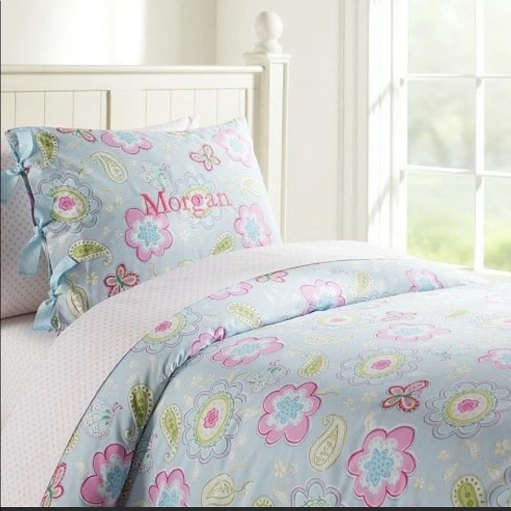 Pottery Barn Kids Floral Paisley Duvet Cover in Light Blue, Pink & Green